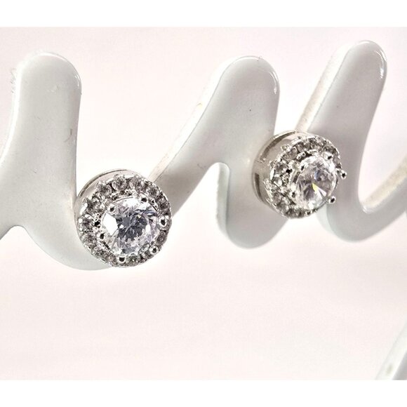 Sterling Silver Cubic Zirconia Halo Stud Earrings Perfect Elegant Gift LI629 - Picture 16 of 16